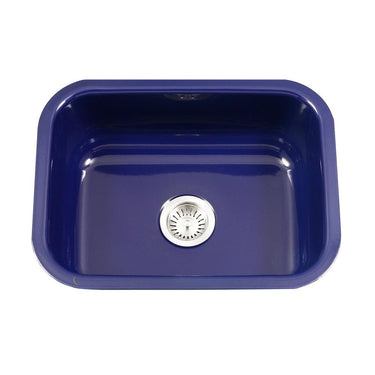 Houzer NB Porcela Series Porcelain Enamel Steel Undermount Single Bowl Kitchen Sink, Navy Blue Kitchen Sink - Undermount Houzer